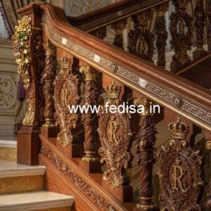 Modern Brass Wood Staircase with Rich Finish No-2521