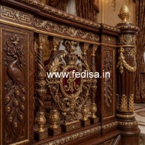 Premium Brass Wood Balcony Railings for Villas No-2548