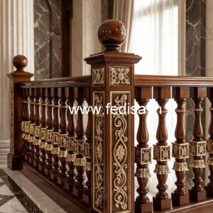 Stylish Brass Wood Balcony Fence with Glass No-2552