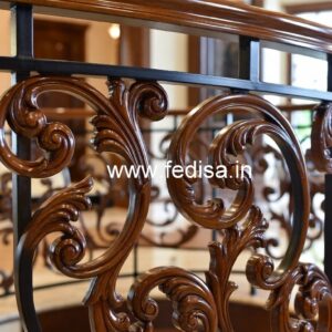 Decorative Brass Wood Interior Stair Railings No-2605