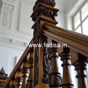 Premium Brass Wood Balcony Fence with Glass No-2627