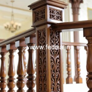 Premium Brass Wood Staircase Design for Villas No-2669