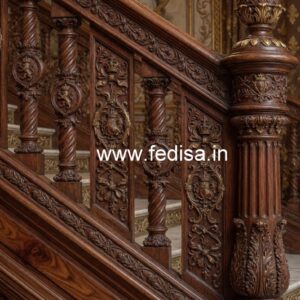 Modern Brass Wood Staircase with Rich Finish No-2821