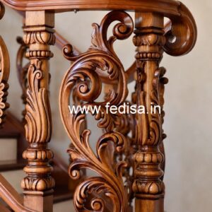 Stylish Brass Wood Balcony Fence with Glass No-2852