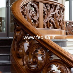 Premium Brass Wood Balcony Fence with Glass No-2927