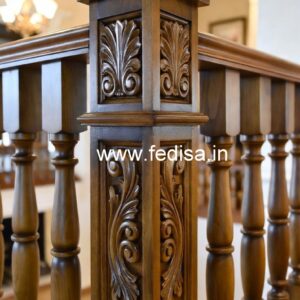 Modern Brass Wood Stair Railing Design No-3002