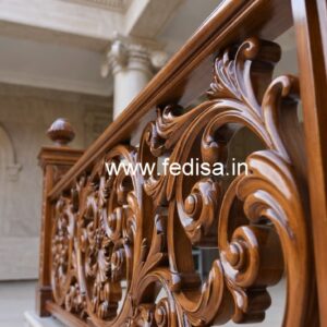 Stylish Brass Wood Balcony Fence with Glass No-3152
