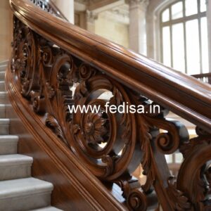 Decorative Brass Wood Handrails with Glass Panels No-3172