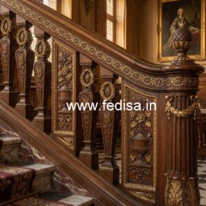 Premium Brass Wood Balcony Fence with Glass No-3227