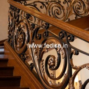 Stylish Brass Wood Stair Railings with Artistic Design No-3255