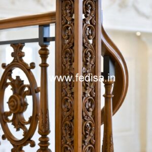 Luxury Brass Wood Balcony Railing Design No-3304