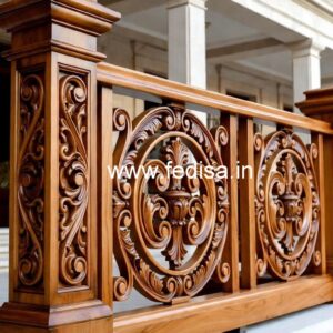 Brass Wood Staircase Side Railing Design No-3350