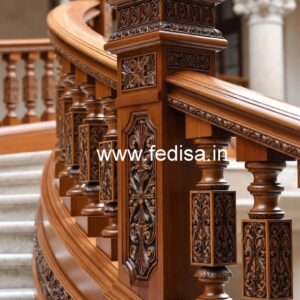 Stylish Brass Wood Balcony Fence with Glass No-3452