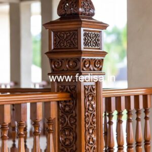 Premium Brass Wood Balcony Fence with Glass No-3527