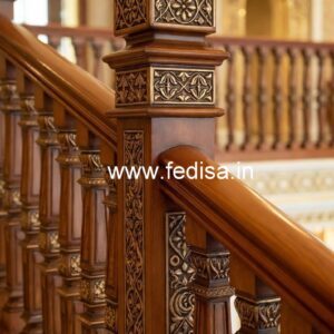 Stylish Brass Wood Stair Railings with Artistic Design No-3555