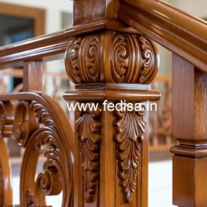Modern Brass Wood Stair Railing Design No-3602