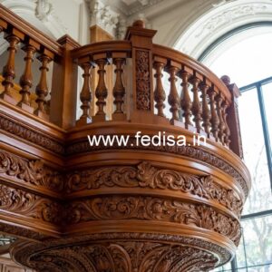 Luxury Brass Wood Balcony Railing Design No-3604