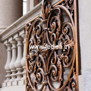 Brass Wood Railing with Glass Panels No-3618