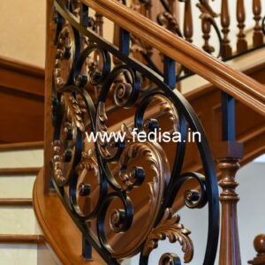 Brass Wood Staircase Banister Design No-3621