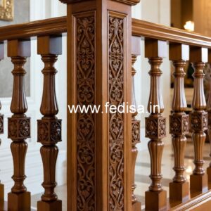 Stylish Brass Wood Fence with Glass Panels No-3718