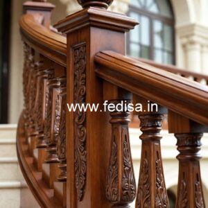 Elegant Brass Wood Staircase Design for Interiors No-3746