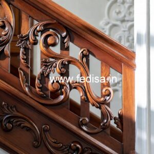 Stylish Brass Wood Balcony Fence with Glass No-3752