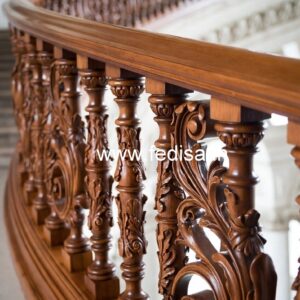 Premium Brass Wood Balcony Fence with Glass No-3827