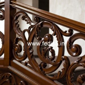 Stylish Brass Wood Stair Railings with Artistic Design No-3855