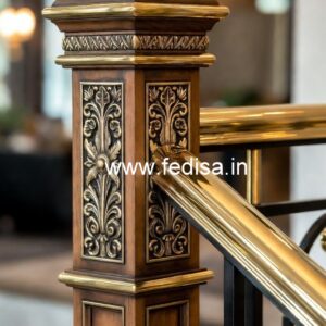 Modern Brass Wood Balcony Safety Fence Inspiration No-3896