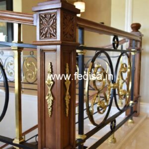 Modern Brass Wood Balcony Design No-3929