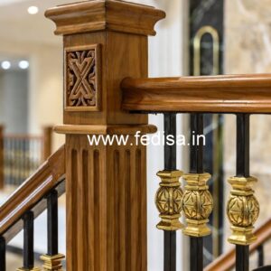 Elegant Brass Wood Staircase Banister Ideas No-4003
