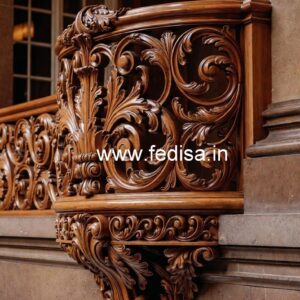Stylish Brass Wood Fence with Glass Panels No-4018