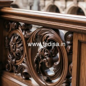 Stylish Brass Wood Balcony Fence with Glass No-4052