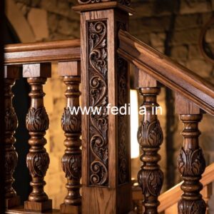 Decorative Brass Wood Handrails with Glass Panels No-4072