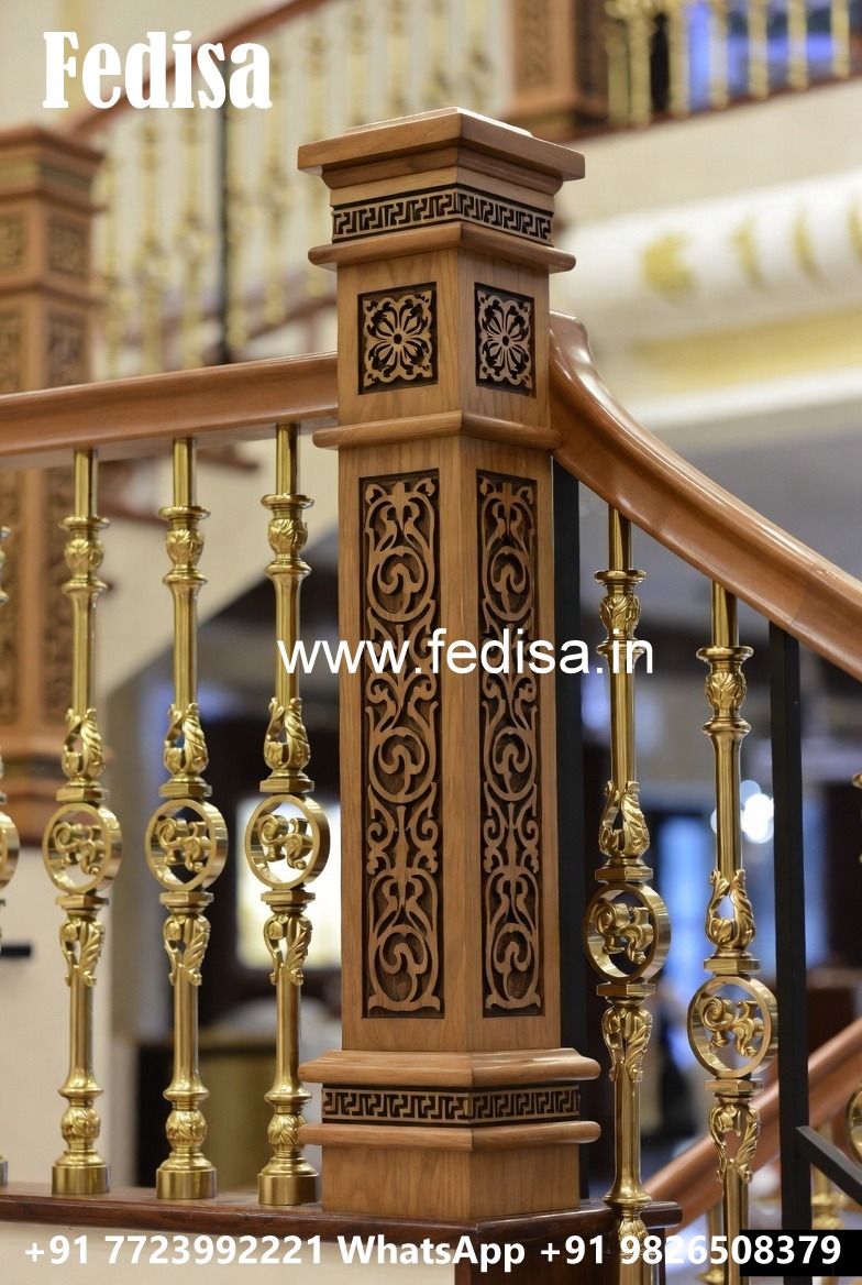 Stylish Brass Wood Balcony Design for Homes No-4113