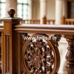 Premium Brass Wood Balcony Fence with Glass No-4127