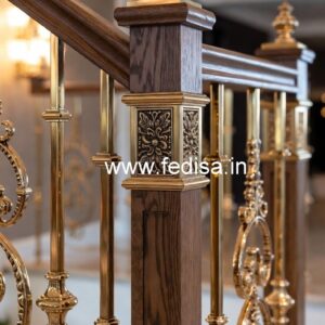 Luxury Brass Wood Staircase Fence with Glass No-4189