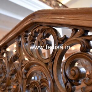 Modern Brass Wood Stair Railing Design No-4202