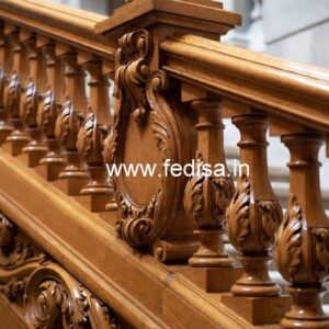 Luxury Brass Wood Balcony Railing Design No-4204