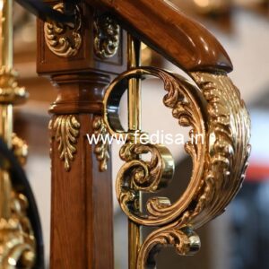 Modern Brass Wood Staircase Design No-4209