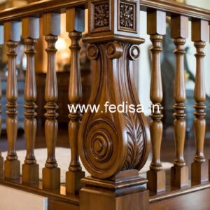 Brass Wood Railing with Glass Panels No-4218