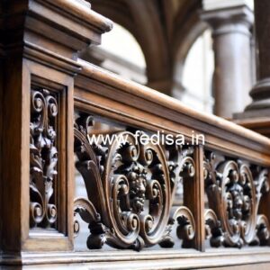 Stylish Brass Wood Fence with Glass Panels No-4318