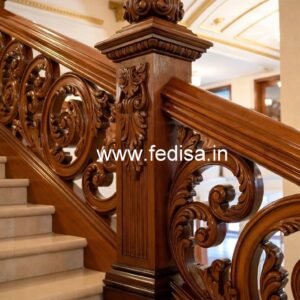 Elegant Brass Wood Staircase Design for Interiors No-4346