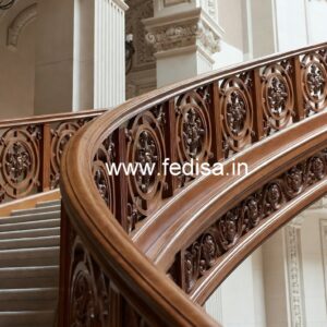 Stylish Brass Wood Balcony Fence with Glass No-4352