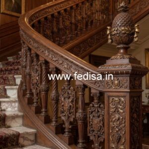 Decorative Brass Wood Handrails with Glass Panels No-4372