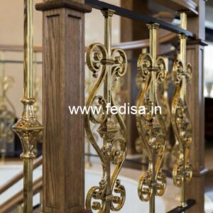 Brass Wood Railing Design for Modern Staircase No-4401
