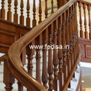 Premium Brass Wood Balcony Fence with Glass No-4427