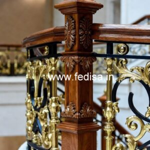 Elegant Brass Wood Staircase Railings No-4505