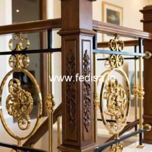 Brass Wood Handrail Design for Stairs No-4506