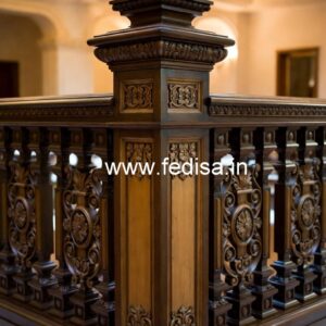 Stylish Brass Wood Balcony Fence with Glass No-4652